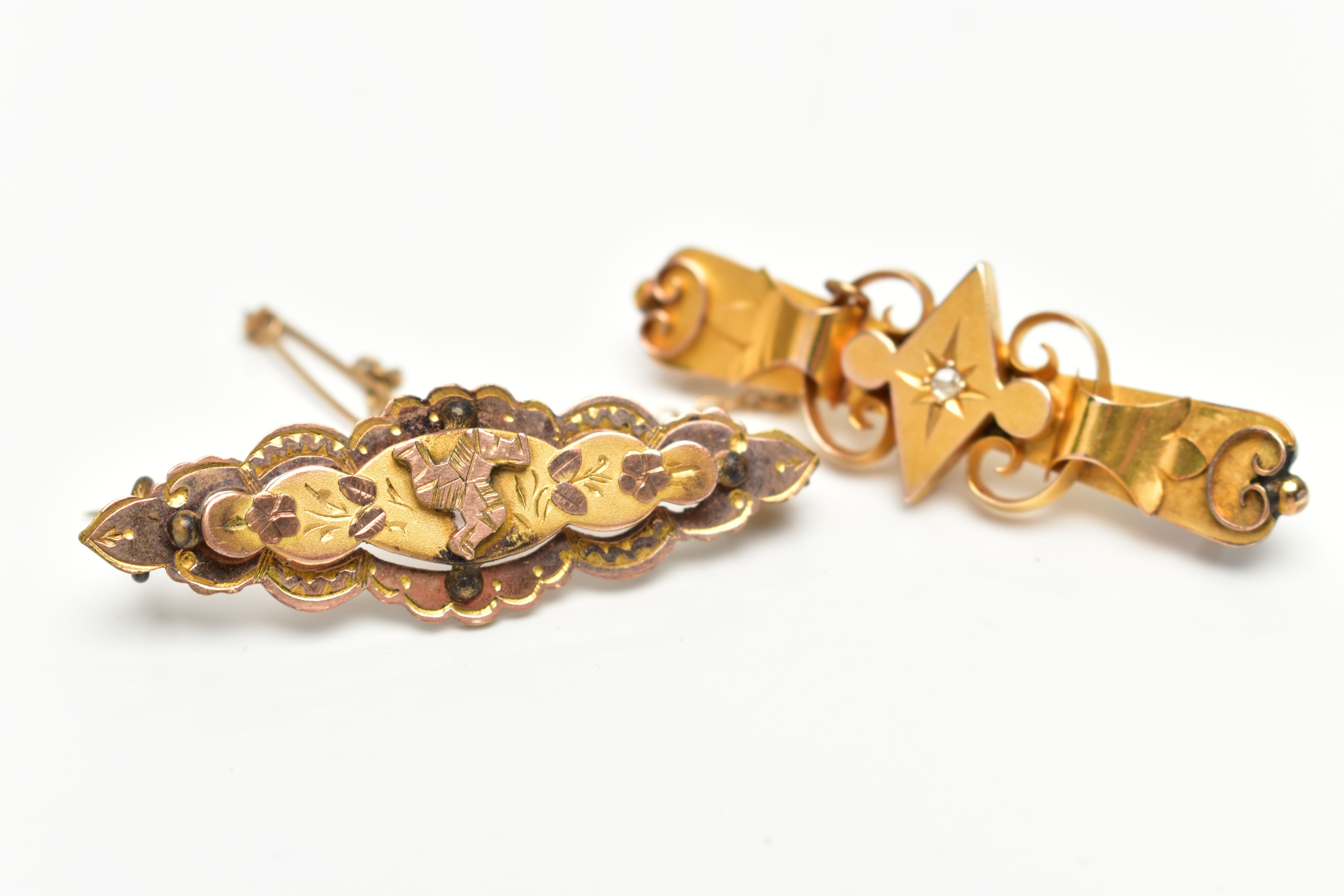 TWO VICTORIAN BROOCHES, to include a 15ct gold brooch with rose cut diamond accent, hallmarked - Image 2 of 4