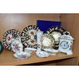 A COLLECTION OF ROYAL CROWN DERBY GIFT AND TEA WARES, comprising three Imari 2451 tea/side plates,