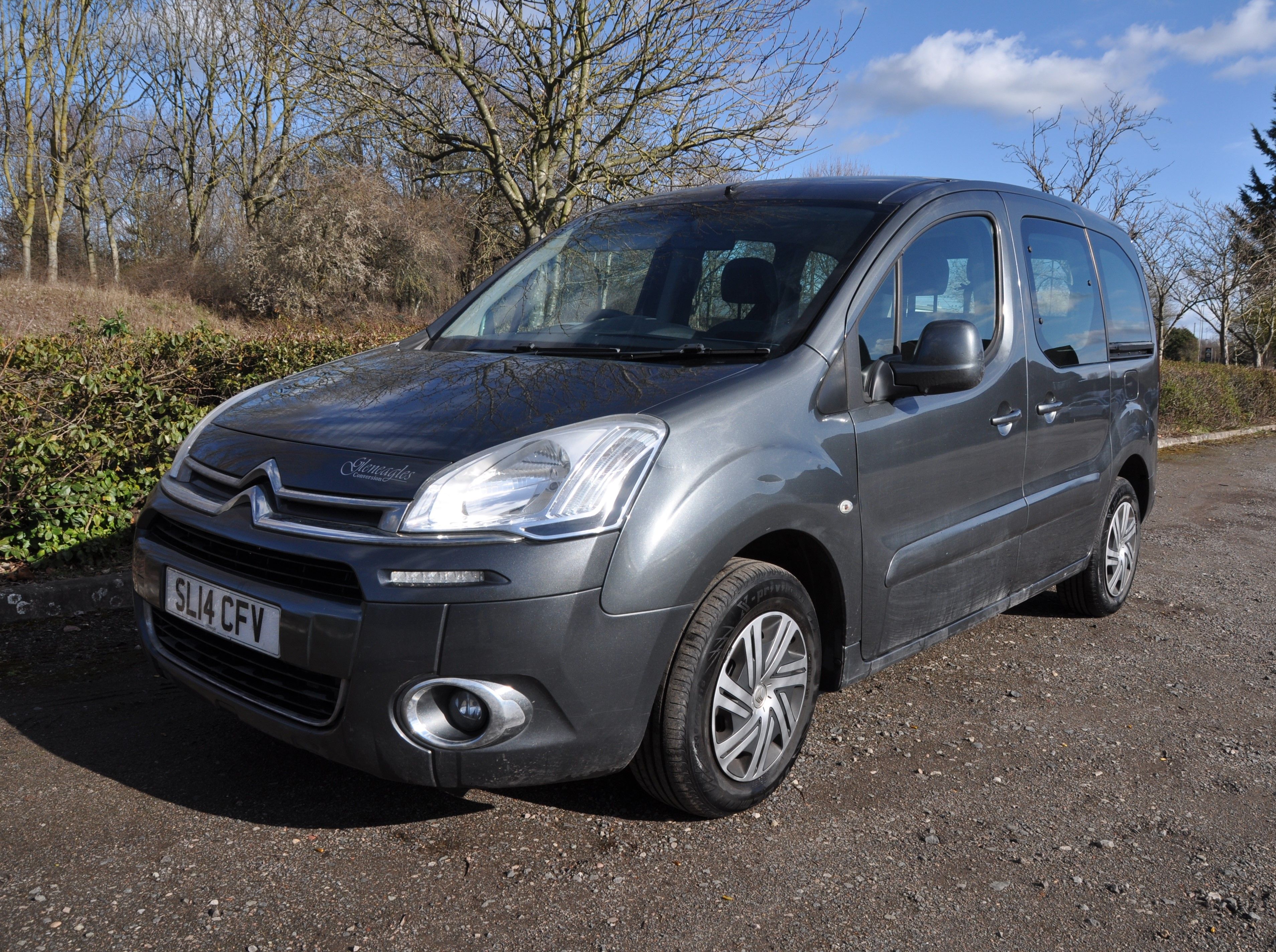 A 2014 CITROEN BERLINGO MULTISPACE GLENEAGLES CONVERSION in grey with two front and one rear seat