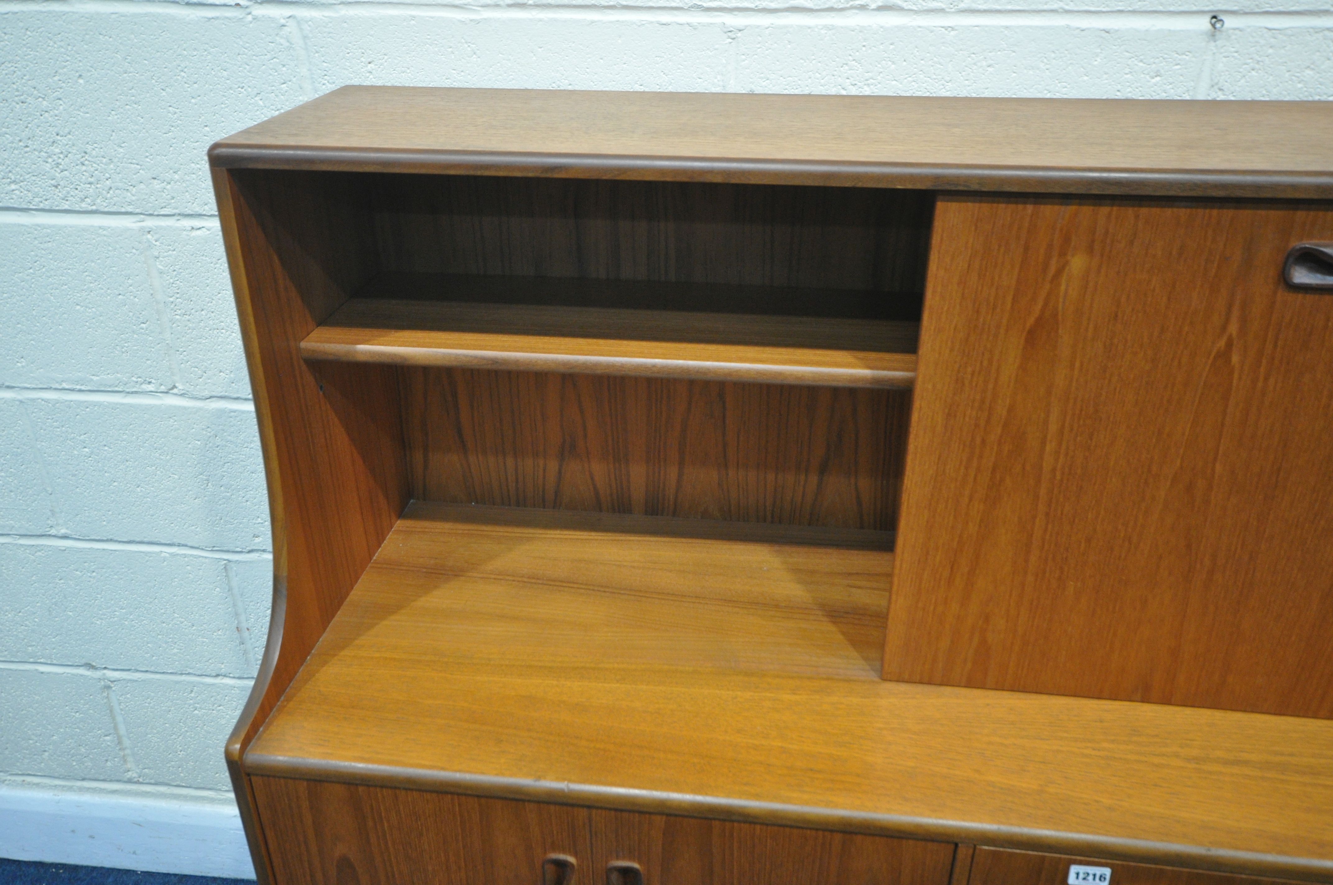 A MID CENTURY G PLAN FRESCO TEAK HIGHBOARD, upper section with a sliding door, and fall front - Image 3 of 7