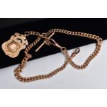 AN EARLY 20TH CENTURY, 9CT ROSE GOLD DOUBLE ALBERT CHAIN AND FOB MEDAL, two graduated curb link