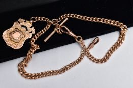 AN EARLY 20TH CENTURY, 9CT ROSE GOLD DOUBLE ALBERT CHAIN AND FOB MEDAL, two graduated curb link