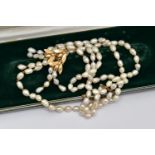 A MODERN FRESHWATER CULTURED PEARL CHOKER WITH 9CT GOLD CLASP, designed as a three rows of baroque