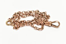 AN EARLY 20TH CENTURY 9CT GOLD ALBERT CHAIN, the belcher link chain, with lobster claw clasp and
