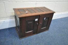 AN EARLY 20TH CENTURY MAHOGANY TWO DOOR ENGINEERS CABINETS, enclosing four drawers, width 51cm x