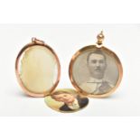 TWO DOUBLE PHOTO LOCKETS, the first of an oval form, polished rose gold mount, stamped 9ct,