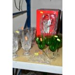 A BOXED ROYAL BRIERLY VASE TOGETHER WITH CUT CRYSTAL DRINKING GLASSES, comprising five cut crystal
