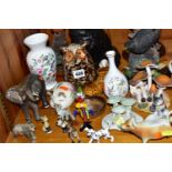 A GROUP OF CERAMICS AND OTHER ORNAMENTS, to include a Beswick Elephant - Trunk stretching - small,
