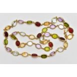 AN 18CT YELLOW GOLD, MULTI GEM SPECTACLE SET NECKLACE, designed as a series of oval cut gemstones