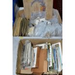 TWO BOXES OF CIGARETTE CARDS & POSTCARDS to include complete sets, part sets and odds, several
