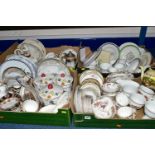 FOUR BOXES OF CERAMICS, to include Royal Doulton 'Field flower' pattern footed sundae dishes, Minton