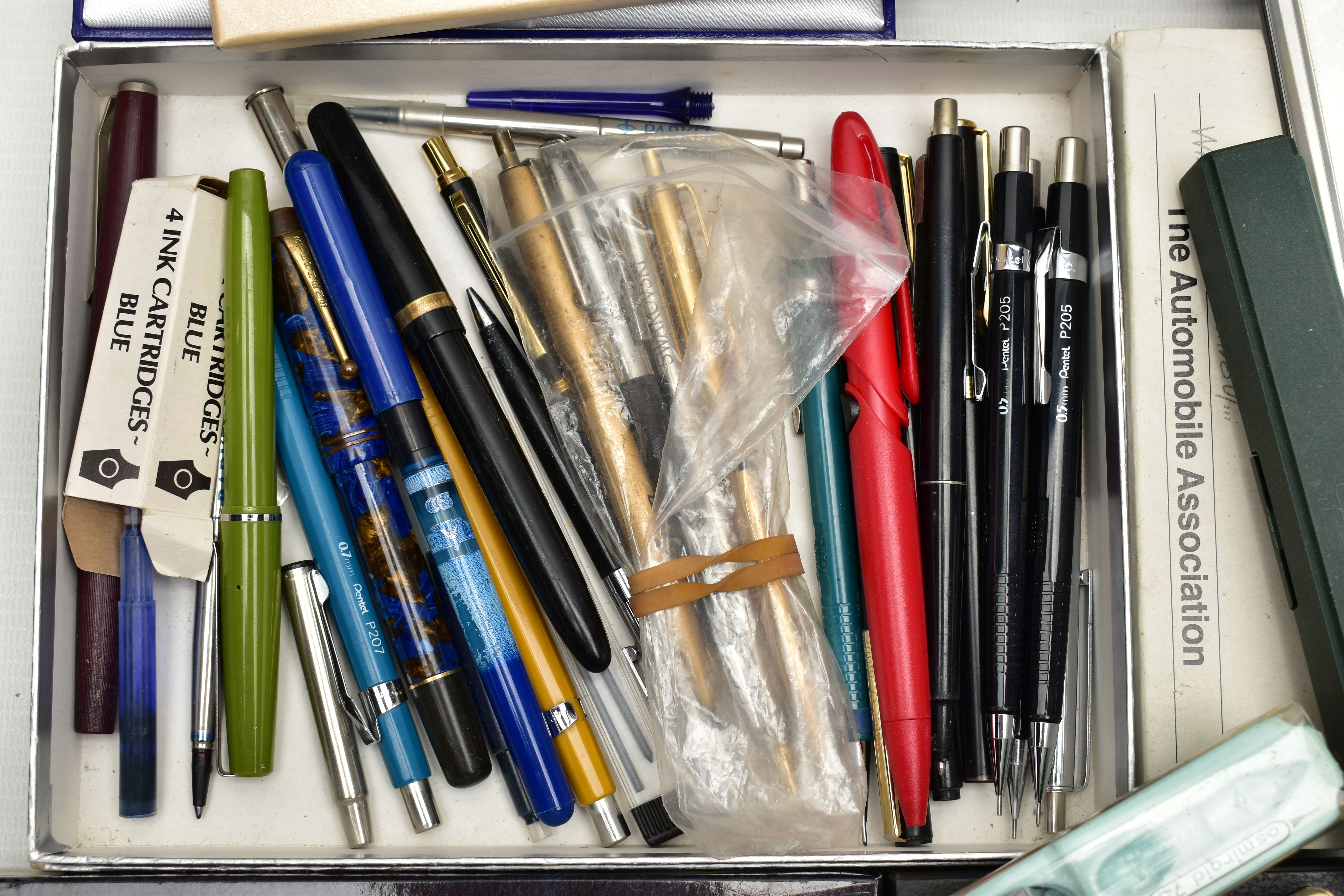 A BOX OF ASSORTED PENS, to include a boxed 'Waterman' ball point, a boxed 'Cross' matt black - Image 4 of 5