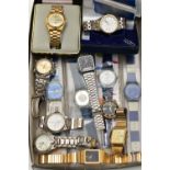 A BOX OF ASSORTED WRISTWATCHES, to include a gents, boxed Citizen Automatic, '50201623, 4-R02092