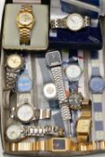 A BOX OF ASSORTED WRISTWATCHES, to include a gents, boxed Citizen Automatic, '50201623, 4-R02092