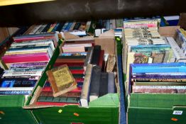 FIVE BOXES OF BOOKS, approximately one hundred books in hardback and paperback formats, titles to