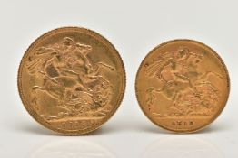 A FULL AND HALF GOLD SOVEREIGN PAIR GEORGE V 1912, full 7.98 gram, 91.67 fine, 22.05mm diameter,