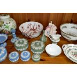 A GROUP OF CERAMICS, to include a Royal Doulton The Polka HN2156 figurine, height 18cm, a Coalport