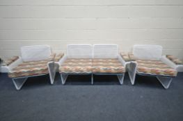 A MID-CENTURY METAL PERFURATED TALIN VICENZA ITALIA STYLE LOUNGE SUITE, with re-upholstered