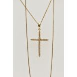 A DIAMOND CROSS PENDANT WITH CHAIN, the cross set throughout with twenty six round brilliant cut
