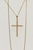 A DIAMOND CROSS PENDANT WITH CHAIN, the cross set throughout with twenty six round brilliant cut