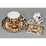 THREE PIECES OF ROYAL CROWN DERBY IMARI, comprising a pin dish of wavy rectangular form, patter nos.