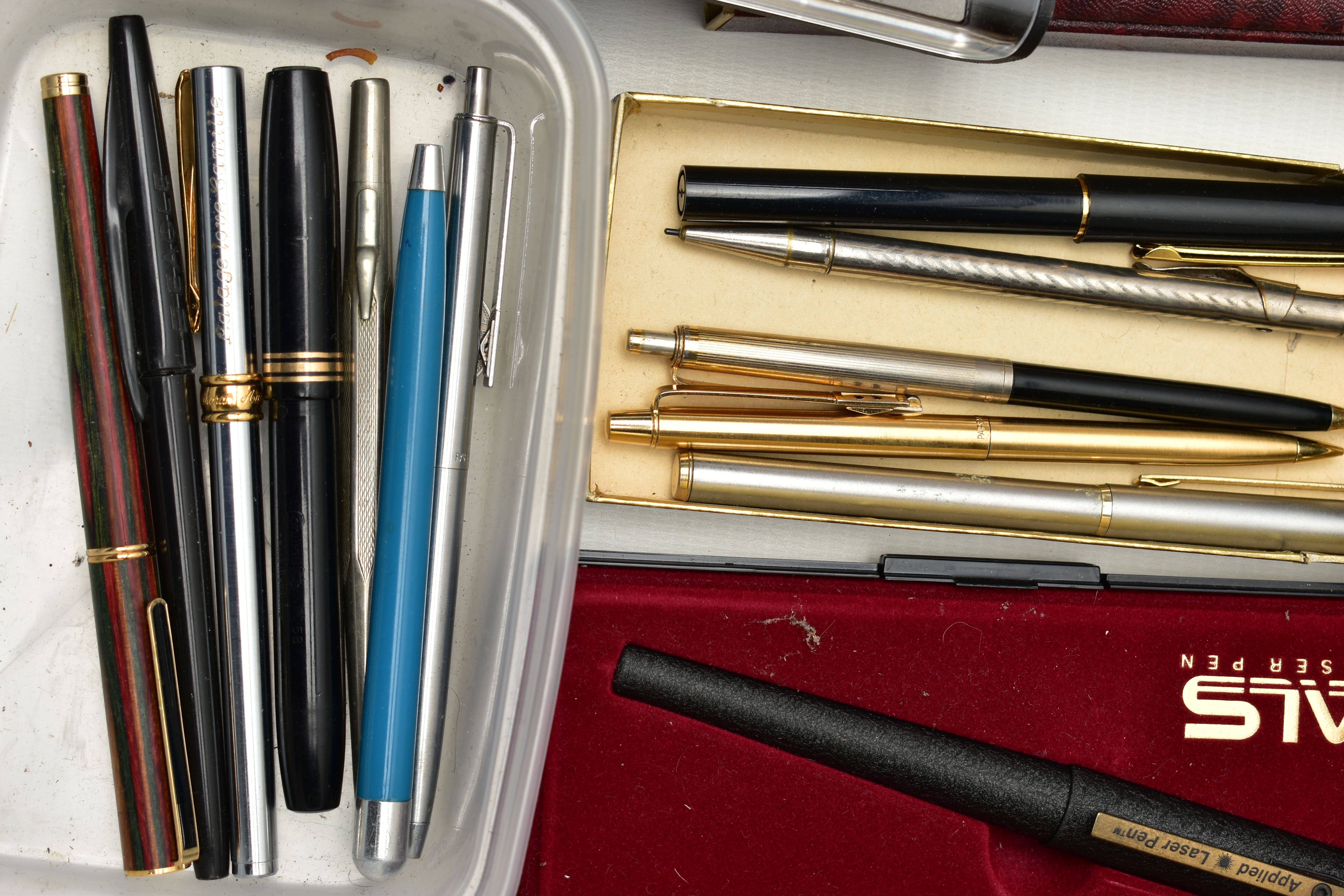 A BOX OF ASSORTED PENS, to include a boxed 'Waterman' ball point, a boxed 'Cross' matt black - Image 2 of 5