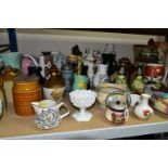 A QUANTITY OF CERAMICS, comprising Crown Devon Blush Ivory teapot stand, cake stand, fruit bowl,