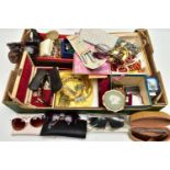 A BOX OF ASSORTED COSTUME JEWELLERY AND ITEMS, to include various beaded necklaces, imitation