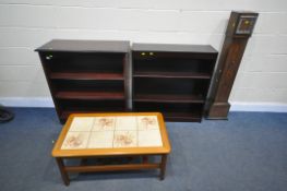 A MODERN MAHOGANY OPEN BOOKCASE, with two shelves, width 89cm x depth 40cm x height 98cm, a