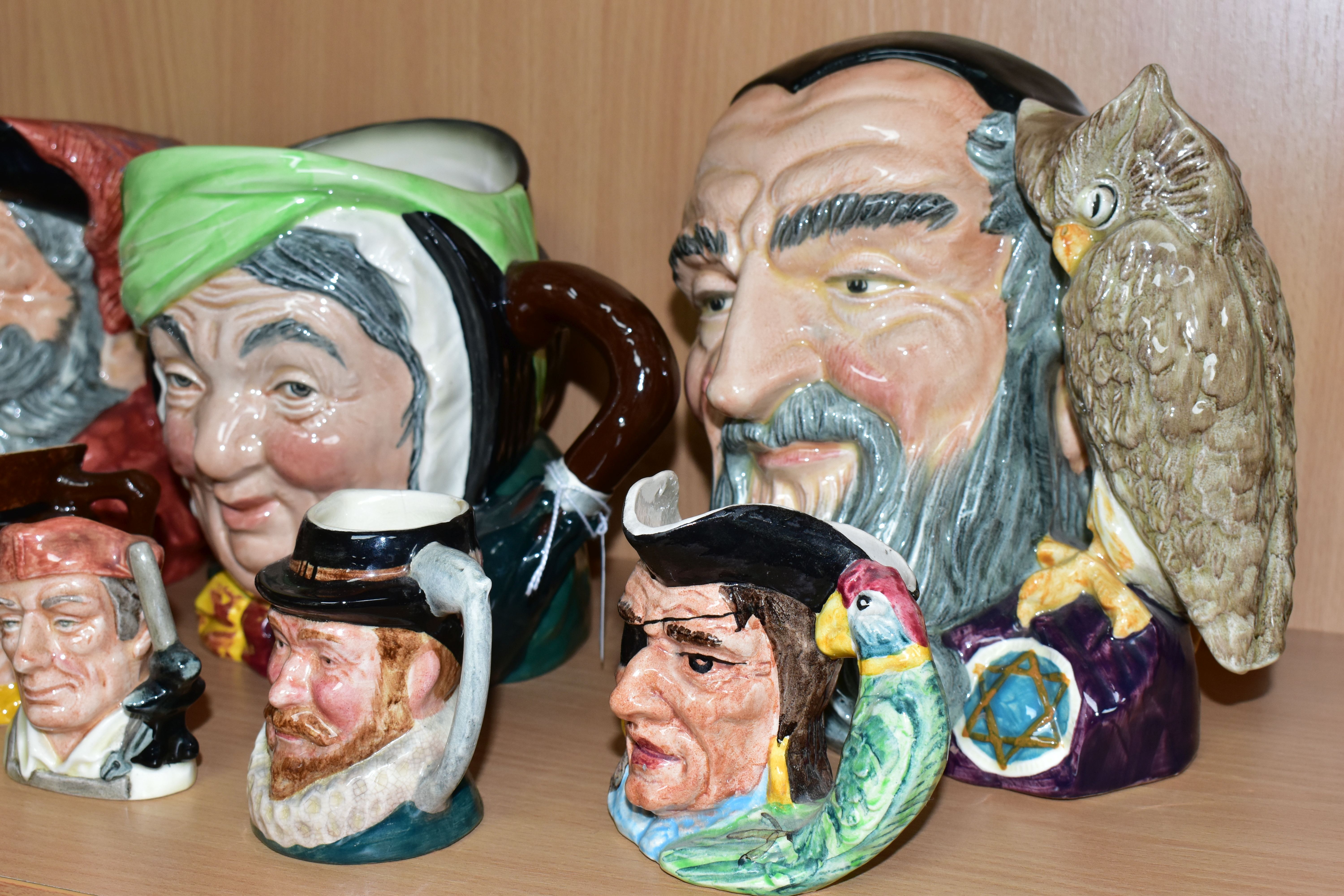 A GROUP OF CHARACTER JUGS, to include Royal Doulton: Merlin D6529 (firing crack inside), Sairey Gamp - Image 2 of 5