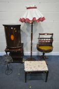 A SELECTION OF OCCASIONAL FURNITURE, to include a mahogany drum table, mahogany two tier stand,
