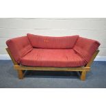 A FUTON COMPANY OAK SOFA, with loose cushions, length 153cm