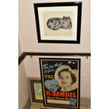 THREE FRAMED PICTURES TO INCLUDE A VINTAGE H. SAMUEL ADVERTISING POSTER, circa 1940's / 1950's