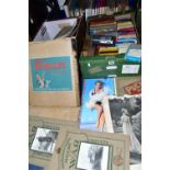 THREE BOXES BOOKS, STEREO TAPE CARTRIDGES & MIXED EPHEMERA to include vintage and mid-late 20th