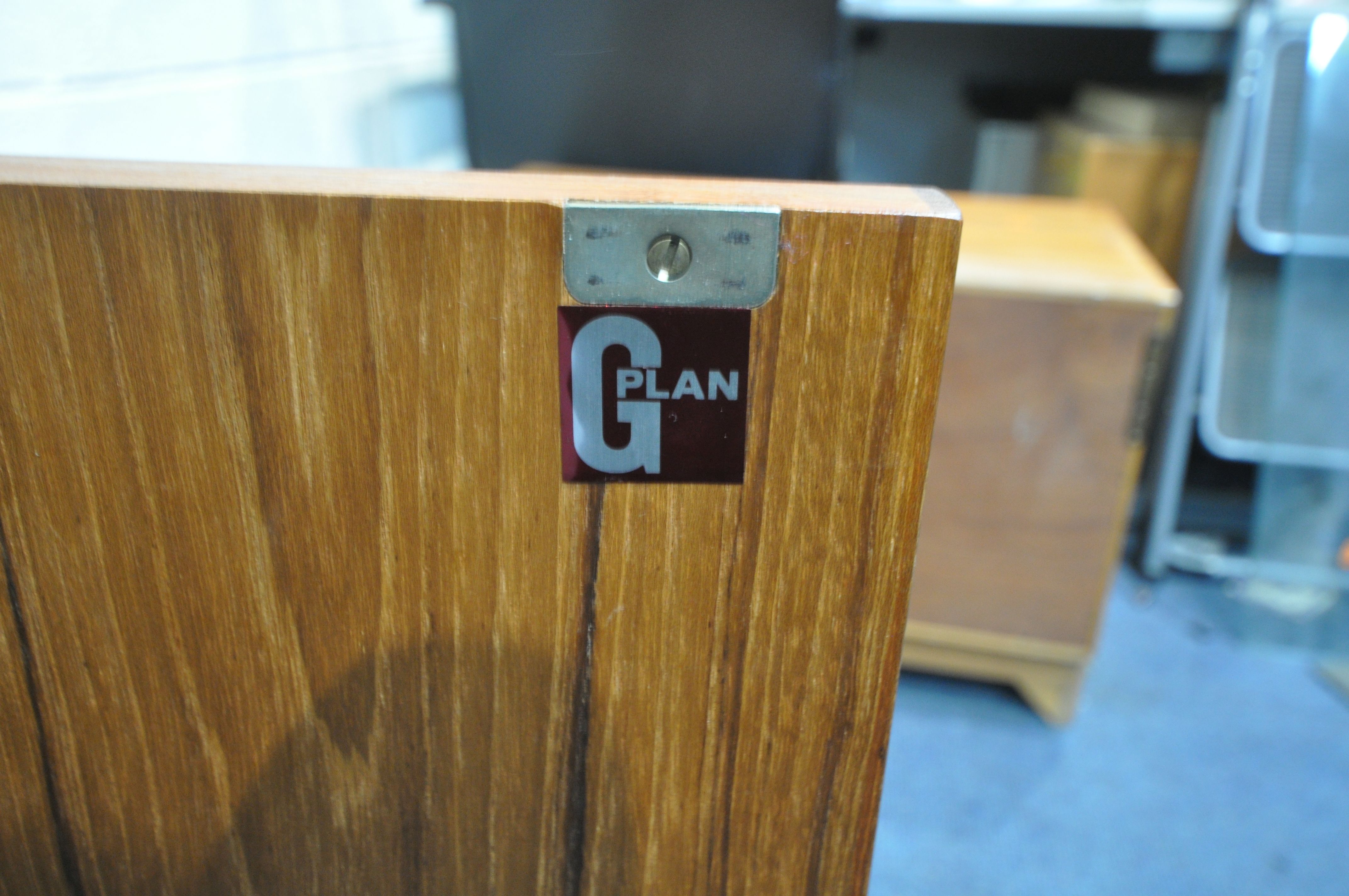 A MID CENTURY G PLAN FRESCO TEAK HIGHBOARD, upper section with a sliding door, and fall front - Image 6 of 7