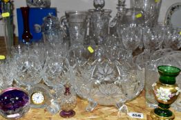 A COLLECTION OF CUT CRYSTAL, comprising nine Royal Crystal Rock wine glasses, Royal Doulton brandy