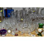 A COLLECTION OF CUT CRYSTAL, comprising nine Royal Crystal Rock wine glasses, Royal Doulton brandy