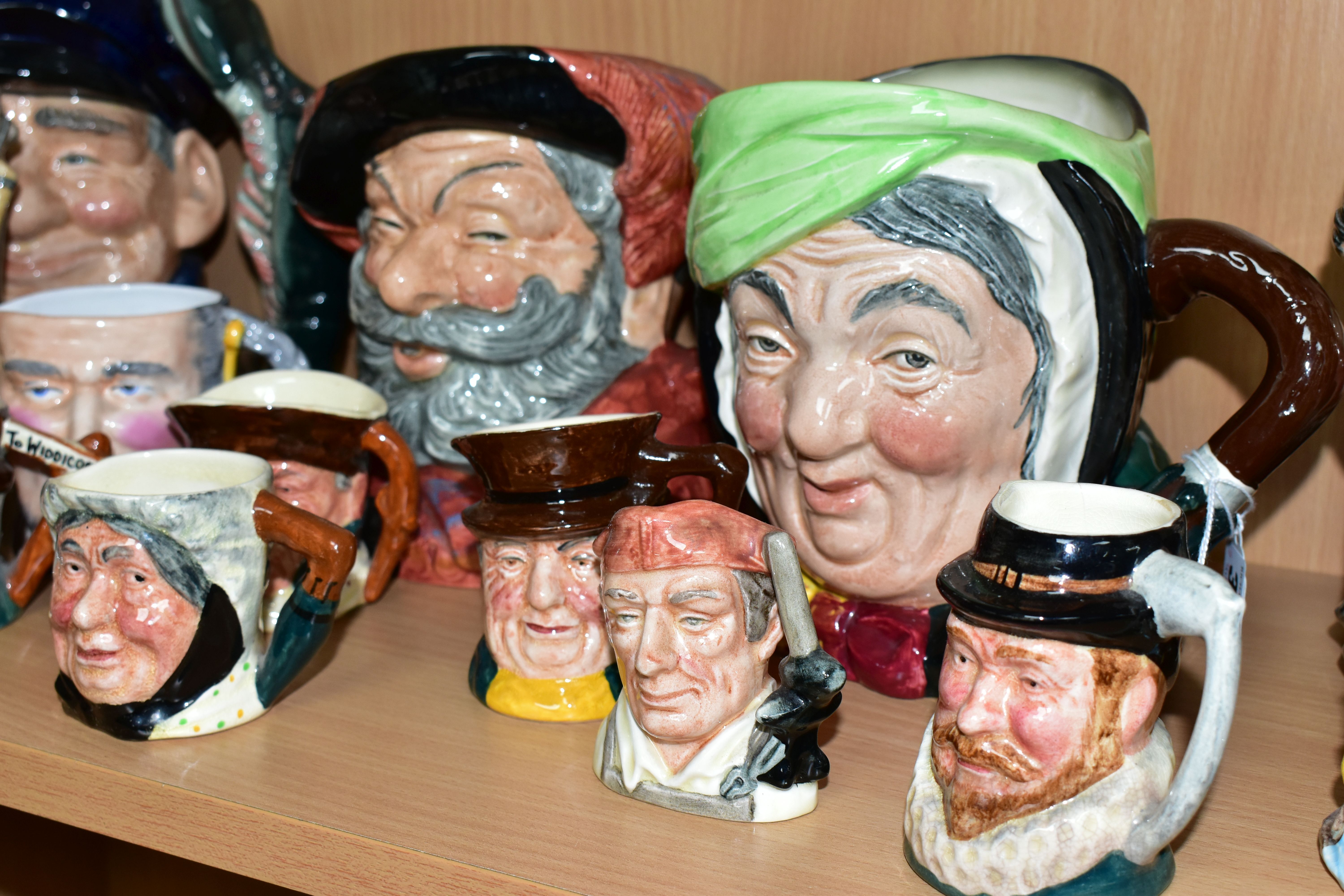 A GROUP OF CHARACTER JUGS, to include Royal Doulton: Merlin D6529 (firing crack inside), Sairey Gamp - Image 3 of 5