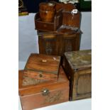 A COLLECTION OF VICTORIAN SMOKERS CABINETS AND BOXES, comprising a small oak smoker's cabinet with