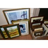 A BOX AND LOOSE ASSORTED PRINTS ETC, to include two inkjet landscape scenes signed Mike Knight,