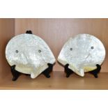 A PAIR OF 19TH CENTURY CHINESE CARVED MOTHER OF PEARL DISHES, both with battle scenes and