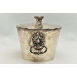 AN ELIZABETH II WILLIAM COMYNS & SONS LTD FOR DUNHILL, SILVER ICE BUCKET AND COVER, the circular