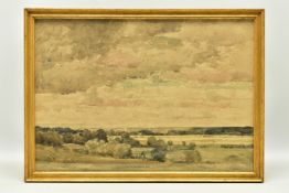 DAVID THOMSON MUIRHEAD (1867-1930) 'DISTANT VIEW OF DEDHAM, ESSEX', a landscape view across open