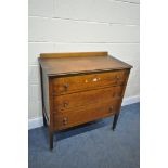 AN OAK CHEST OF THREE DRAWERS, width 91cm x depth 45cm x height 96cm (condition:-beading missing too