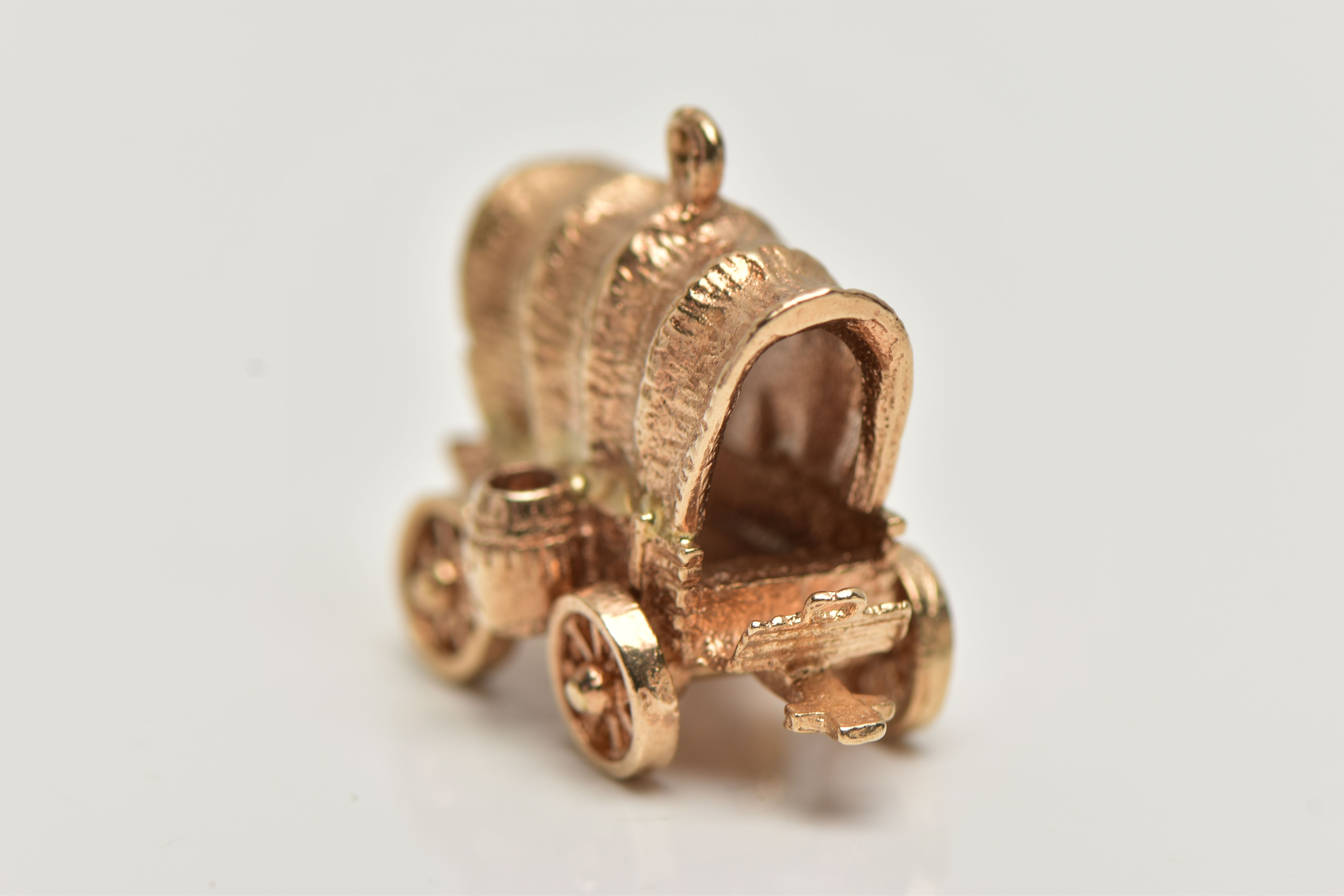 A 9CT GOLD CHARM, yellow gold charm of a wagon with moving wheels, hallmarked 9ct London, - Image 2 of 3