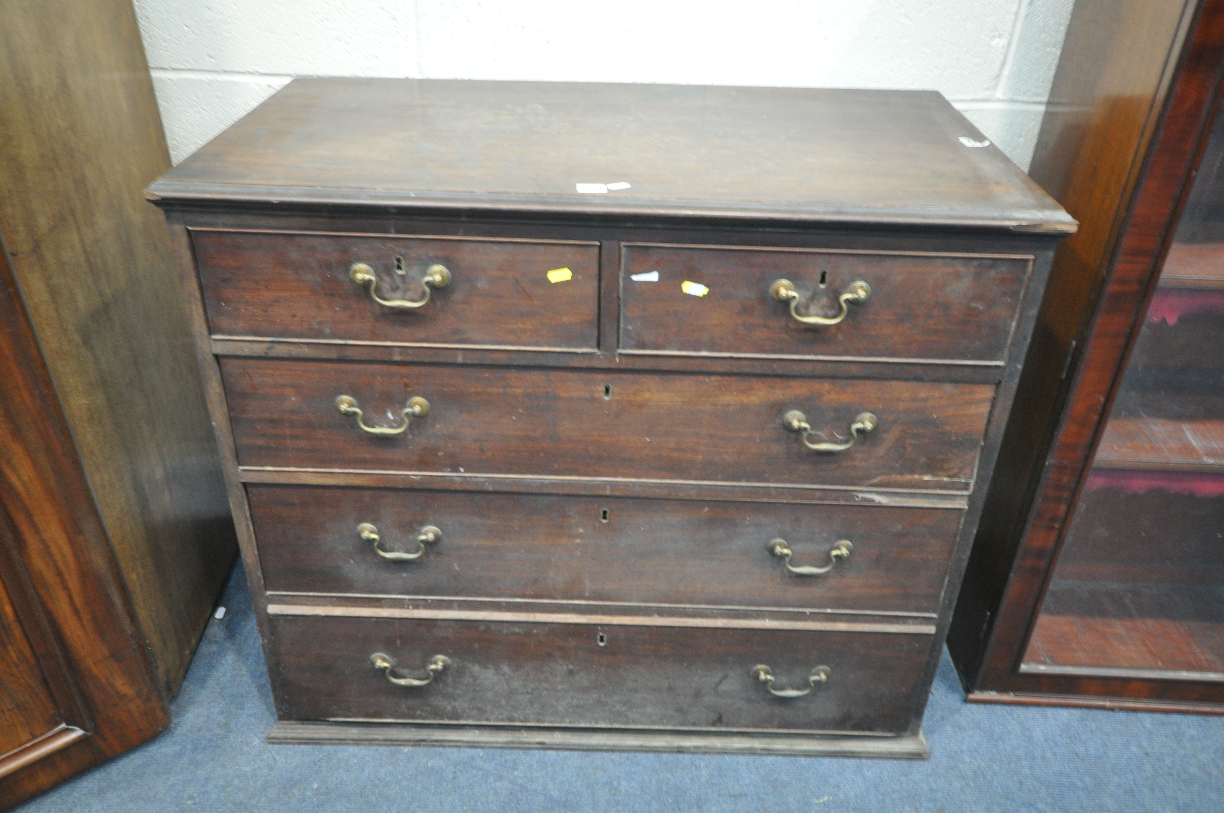 A GEORGIAN MAHOGANY CHEST OF FIVE DRAWERS, width 98cm x depth 53cm x height 87cm, a Victorian - Image 3 of 5