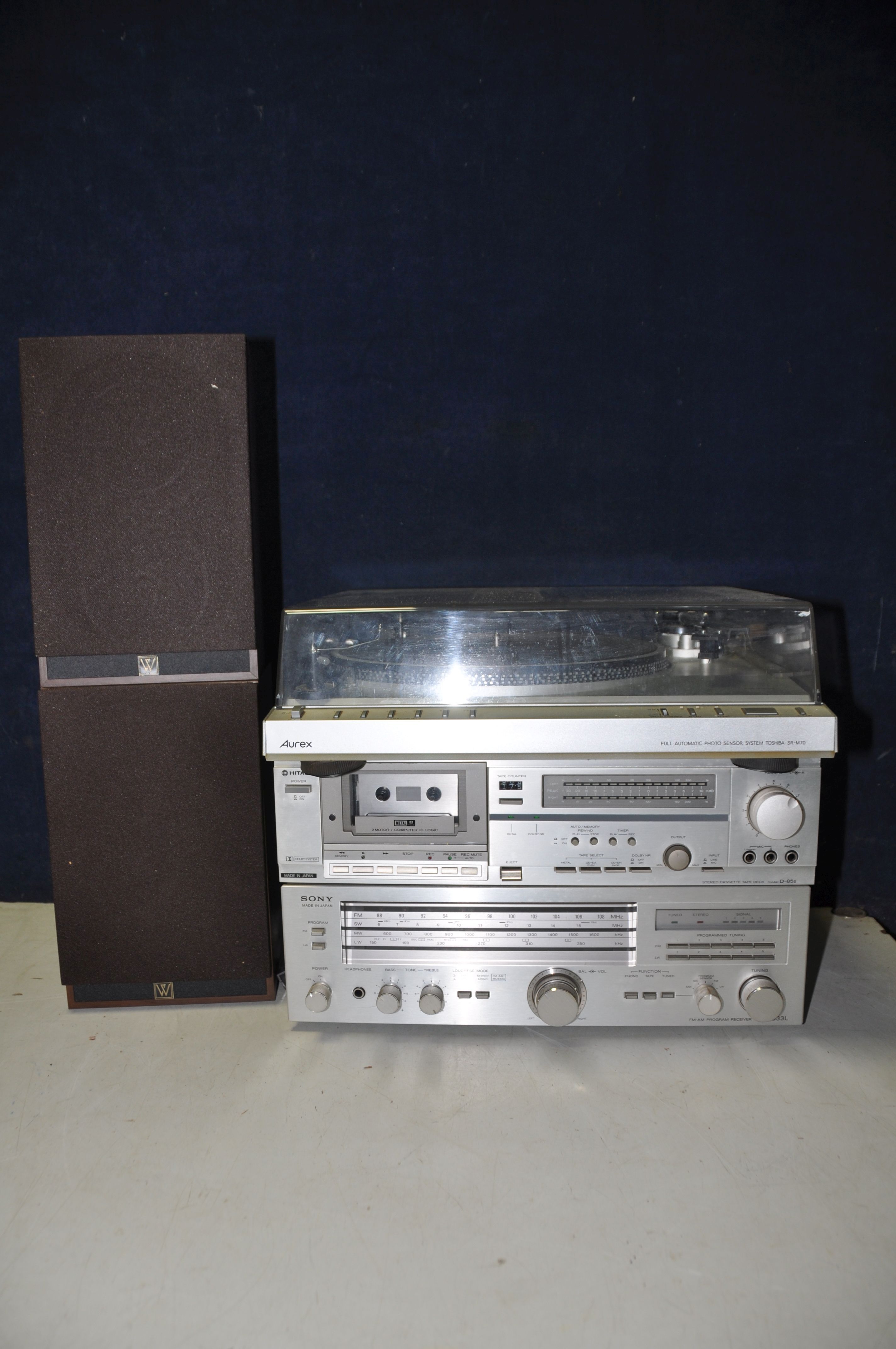 A SELECTION OF AUDIO EQUIPMENT to include a Sony STR-333L FM/am program receiver, Hitachi D85s