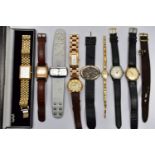 A BOX OF ASSORTED WATCHES, to include a quartz movement ladys gold plated 'Rotary' wristwatch, a