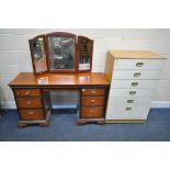 A STAG CHERRYWOOD DRESSING TABLE, with a triple swing mirror, width 135cm x depth 49cm x height