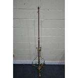 AN ARTS AND CRAFTS BRASS AND COPPER TELECOPIC STANDARD LAMP, maximum height 177cm x minimum height